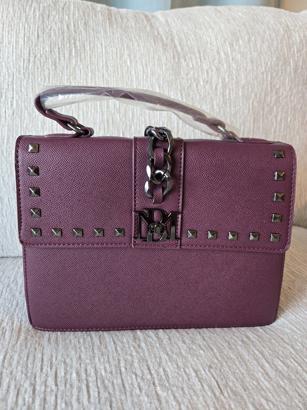 Badgley Mischka Studded Top-Handle Satchel in Plum
